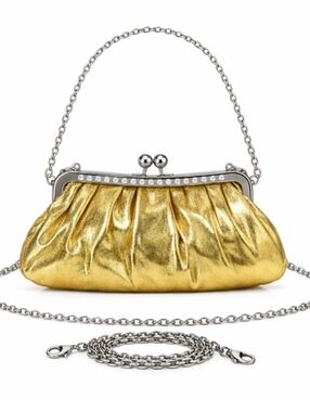 Clutch Purse Gold with Diamonds and 2 chain straps detachable.  NEW